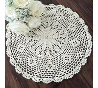 USTIDE 2pc Cotton Handmade Crochet Lace Table Placemats Beige Snowflake Table Doillies Vintage Tables Decorations 40cm Round
