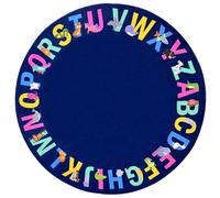 USTIDE ABC Alphabet & Animal Learning Rug - 120cm Non-Slip Educational Carpet, Machine Washable Soft Nursery Rugs for Playroom, Bedroom, Classroom - Blue Round Floor Mat