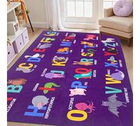USTIDE ABC Alphabet Kids Rug 120x180cm Purple Cute Animal Letter Area Rug Non Slip Washable Cartoon Floor Mat for Classroom Playroom Bedroom Living Room