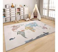 USTIDE Area Rug World Map Cute Animal Rugs Educational Floor Carpet for Boy Girl Machine Washable Area Rugs for Living Room, Bedroom, Playroom,120cm x 180cm, Pink