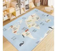 USTIDE Area Rug World Map Cute Animal Rugs Educational Floor Carpet for Boy Girl Machine Washable Carpets for Living Room Bedroom Playroom 120cm x 180cm (Blue)