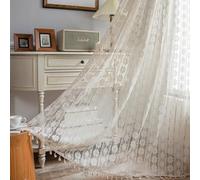 USTIDE Beige Crochet Chic Lace Macrame Rustic Boho Retro 1 Panel Living Room Light Filtering Curtain, 150x220cm