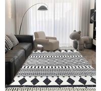 USTIDE Black and Cream Boho Rug Ultra Large Area Rug Large Hand Woven Cotton Rugs with Tassels Printed Geometric Tribal Rug for Living Room, Bedroom, Laundry Room, Courtyard 160x230cm