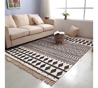 USTIDE Black & Cream Living Room Rug, Boho Runner Farmhouse Retro Shag Rag Rug Large Natural Cotton Accent Rug Washable (120x180cm, Black&White)