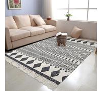 USTIDE Black & Cream Living Room Rug, Boho Runner Farmhouse Retro Shag Rag Rugs Large Natural Cotton Accent Area Rug Washable (4ftx6ft, Black&White)