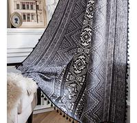 USTIDE Bohemian Cotton Linen Geometric Semi-Blackout Curtains With Tassels - Boho Darkening Rod Pocket for Living Room, Bedroom, Kitchen, Bay Window - 1 Panel 59"x 71", Black