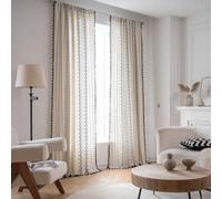 USTIDE Bohemian Geometric Curtains, 2 Panels Rod Pocket, Light Filtering, Tribal Black and White with Black Tassels, 150x220cm, Home Decoration