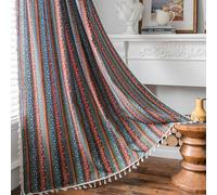 USTIDE Bohemian Striped Tribal Hippy Cotton Linen Window Curtain Panel with Rod Pocket Colorful Patterned Room Darkening Drapes, 1 Piece (59"x87",Green)