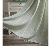 USTIDE Boho Curtains for Bedroom Living Room 84 Inches Long Soft Cotton Linen Embroidery Window Curtain Panel Farmhouse Semi Blackout Curtains with Tassel 1 Panel 52" W x 84" L, Green