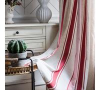 USTIDE Boho Curtains for Bedroom Semi Blackout Cotton Linen Bohemian Curtain Red Stripe Farmhouse Window Curtain Panel Rod Pocket Style Drapes, 1 Panel, 150x160cm