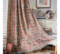 USTIDE Boho Ethnic Curtain with Vintage Tassels - Colorful Geometric Pattern, 1 Panel for Bedroom & Living Room, Room Darkening, 150x180cm