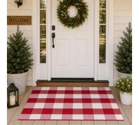 USTIDE Buffalo Plaid Rug Red & White Check Indoor/Outdoor Floor Mat 27.5"x43.3" Christmas Layering Doormat for Hello/Welcome Hand Woven Cotton Area Rug for Front Door Porch Kitchen