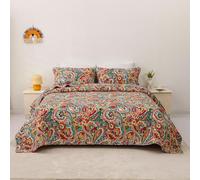 USTIDE Colorful Paisley Quilted Bedspread Reversible Cotton Bedding Boho Ethnic Quilt Cover 3 Pieces King Size for All Seasons