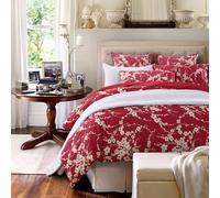 USTIDE Cotton Super King Duvet Cover Set 3 Pieces Luxurious Red Plum Blossom Bedding Soft Breathable Egyptian Cotton Bedding