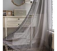 USTIDE Farmhouse Grey Crochet Curtain with Lace Macrame Cotton Hollow Out Light Filtering Sheer Curtain for Bedroom Living Room,1Panel,150x220cm