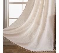 USTIDE Farmhouse White Paisley Curtain Jacquard Cotton Semi Blackout Curtain with Tassels for Bedroom Living Room,1 Panel,150x160cm