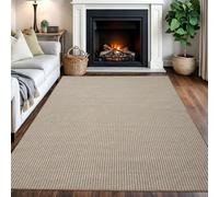 USTIDE Faux Sisal Area Rug - Natural Woven Jute Texture Non-Slip Living Room Rug, Machine Washable Natural & White Floor Mat for Bedroom,150X200cm