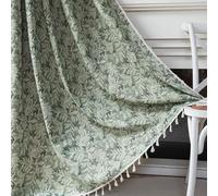 USTIDE Green Leaf 1 Panel Semi Sheer Curtain 86.61 Inch Farmhouse Floor Length Drapes for Bedroom, Rod Pocket Light Filtering Window Treatments for Living Room, Boho Rustic Tassel Style