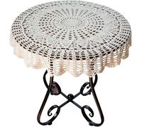 USTIDE Handmade Crochet Cotton Tablecloth Round Beige Crochet Tablecloths for Party Wedding 100cm