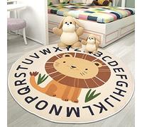 USTIDE Kids Play Mat - Large Round ABC Lion Carpet for Boys & Girls Bedroom, Soft Animal Playroom Mat, Nursery Rug, Living Room, Classroom Area Rug - Nonslip, Washable (47.2"/120cm,Sitting)