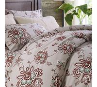 USTIDE King Floral Taupe Bedding Set 3 Pieces Farmhouse Duvet Cover Set Cozy Cotton Bedding Set All Season Duvet Set with 2 Pillowcases,Classic Home Collection