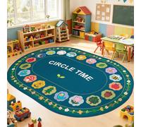 USTIDE Large Circle Time Classroom Rug Oval for Preschool Kids 6.5x10ft | Educational Area Mat Non Slip Washable Daycare Carpet for Kindergarten Learning Mat for Playroom Nursery Kindergarten