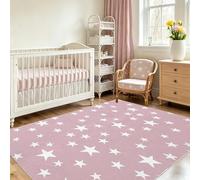 USTIDE Little Stars Rug Pink Area Rug Soft and Machine Washable Living Room Rug Cute Simple Design Carpet for Bedroom Nursery Toddler or Kids Playroom, 4' x 6', Pink