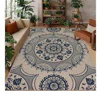 USTIDE Modern Easy Jute Outdoor Rug 5'x7' Washable Blue Floral Indoor Rugs for Living Room Non Slip Indoor Outdoor Farmhouse Area Rugs, Area Carpet for Backyard Office Patio