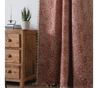USTIDE Pink Jacquard Curtain with Tassels - 150x160cm 1 Panel, Cottagecore Blackout Drapes for Small Windows, Floral Bedroom & Living Room Decor