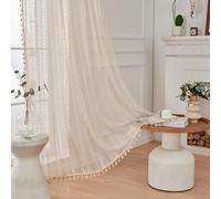 USTIDE Rustic Beige Wave Crochet Curtain with Lace Macrame Decor 1 Panel Light Filtering Curtain,150x180cm