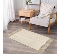 USTIDE Rustic Cotton Woven Twill Weave Braided Small Area Rug Washable Hallway Entryway Runner Modern Fringe Indoor Rug, 60x90cm
