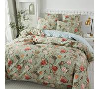 USTIDE Rustic Floral Duvet Cover Set 3 Pieces Breathable Soft Cotton Bedding Set Super King Blossom Quilt Cover +2 Pillowcases,260x220cm