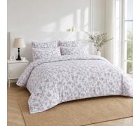 USTIDE Rustic Pink Floral Duvet Cover Set 4 Pieces Reversible Deep Pocket Fitted Sheet Egyptian Cotton Soft and Breathablle Bedding,King,Wrinkle Resistant,All Seasons