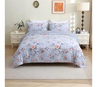 USTIDE Rustic Shabby Floral Duvet Cover Set 3 Pieces French Country Bedding Blue Reversible Bed Cover with 2 Pillowcases,Double Size