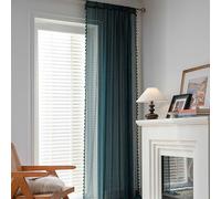 USTIDE Rustic Teal Crochet Curtain with Tassels Light Reducing Vintage Chic Cotton Curtain 1 Panel for Bedroom Living Room,Hollow Out,150x180cm