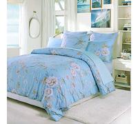 USTIDE Super King Size 3Pcs Duvet Cover Set, Shabby Vintage Bohemia Design, Birds & Floral Leaf Print, French Farmhouse Home Bedding, 100% Damask Egyptian Cotton, Smoked Blue