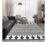 USTIDE Ultra Large Boho Area Rug Large Hand Woven Black and White Cotton Rugs with Tassels Printed Geometric Tribal Rug for Living Room, Bedroom, Laundry Room, Entryway （63x90Inches）