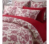 USTIDE Vintage Double 3-Piece Duvet Cover Set - French Rural Romantic Style, Red Flower Paisley Pattern, Retro Ivory White, Fresh Chic Floral Boho, 100% Egyptian Cotton Bedding for Cozy Bedroom