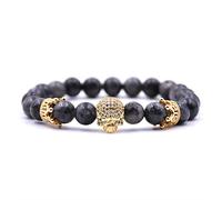 USUASI 1Pc Charm Women&Men Crown Skull Beaded Bracelet Handmade Bead Lava Stone 8mm, 6.5in-7.5inch, Stone