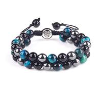 USUASI 2Pcs Charm Men&Women Beaded Bracelet Handmate 8MM Blue Tiger Eye Stone Gallstone Woven Yoga Bracelet, 6.5in-7.5inch, Stone, no gemstone