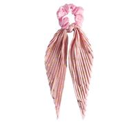 USUASI 2pcs Pleated Bow Scrunchie Hair Tie, Light Blue with Gold Pattern, 35 cm Length (2pcs pink)