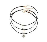 USUASI Multi-Layer Velvet Choker Necklace Set, Stars Moon Sun Pendants, 35 cm, Black and Gold, 3-Piece, 55cm, Stainless Steel, No Gemstone