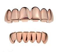 USUASI Top North America Explosion Hiphop Gold Dental Grills Teeth Grillz Real Gold Plating Braces Jewelry 3-rose gold-flat tooth set
