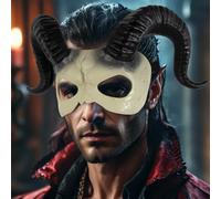 USUKUSI Goat Ram Horns Devil Mask Masquerade Animal Cosplay Half Face Headwear for Halloween Party