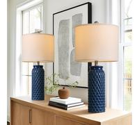 USumkky 27" Ceramic Table Lamps Set of 2 - Modern Farmhouse & Boho Style, Bedside Nightstand Lamps for Bedroom, Living Room End Table Lamps, Small Desk Lamp(Blue)