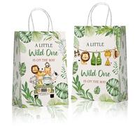 Usumz 20Pcs A Little Wild One Is on the Way Paper Bags Green