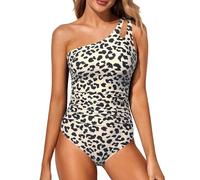 USUN Women's One Piece Swimsuit V Neck Curvy Swimsuits Elegant Tummy Ruched Push Up Beachwear Monokini Tummy Control Vintage Sexy High Waist Swimsuit Slim One Piece Beach Swimwear, Single Stripe