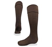 UT Kilts Scottish Kilt Hose, Traditional Scottish Socks for Kilts, Ribbed Design, Pull Up To Cuff Over Your Kilt Hose Flashes, Dark Brown, Large