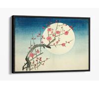 Utagawa Hiroshige, A Red Plum Branch against the Summer Moon Canvas Floater Frame Print Picture Art - Black Frame 12 inch wide x 8 inch high