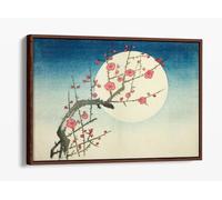 Utagawa Hiroshige, A Red Plum Branch against the Summer Moon Canvas Floater Frame Print Picture Art - Walnut Frame 18 inch wide x 12 inch high